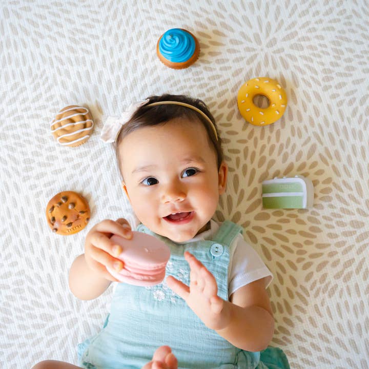 Natural Rubber Teether & Rattle - Macaroon - HoneyBug 