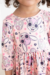 Peace & Bunnies 3/4 Sleeve Pocket Twirl Dress