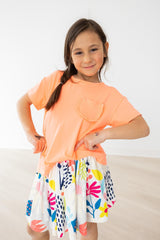 Neon Coral Ruffle Pocket Tee