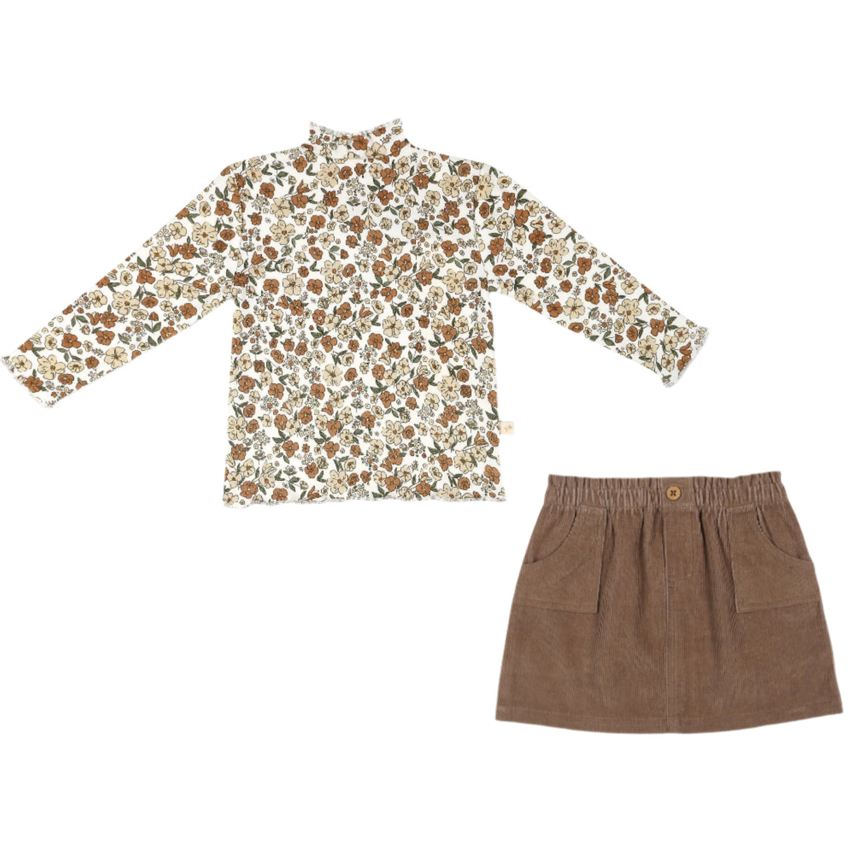 Organic Tee and Corduroy Skirt Set - Espresso