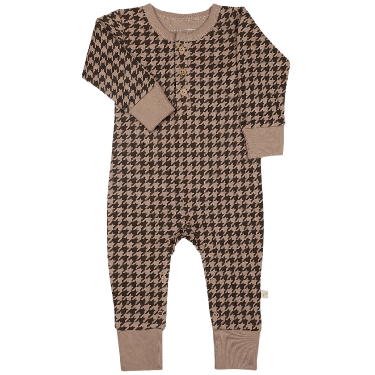 Organic Button Romper - Houndstooth