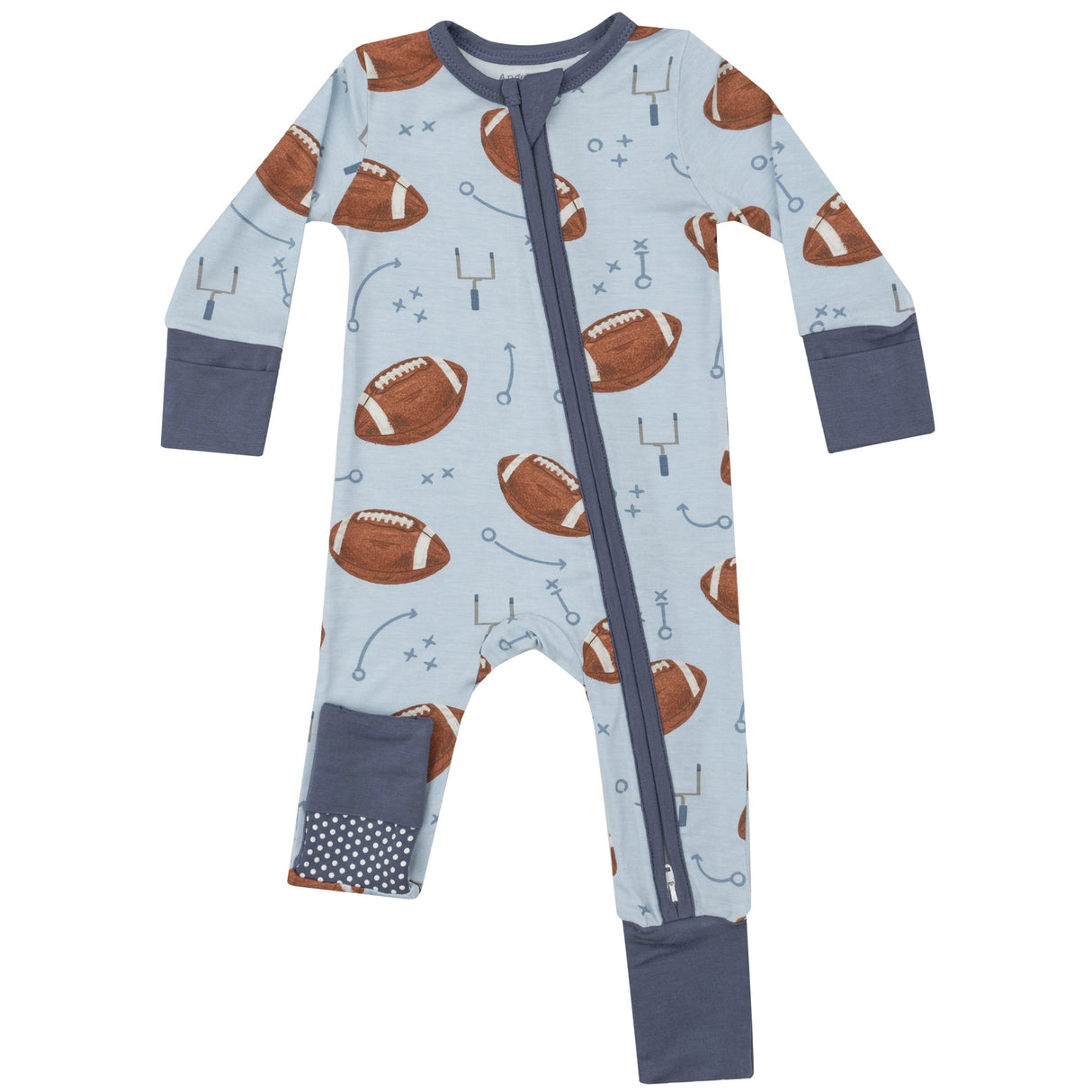 2 Way Zipper Romper - Footballs Blue