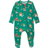 Zipper Footie - Gingerbread Sleigh Green