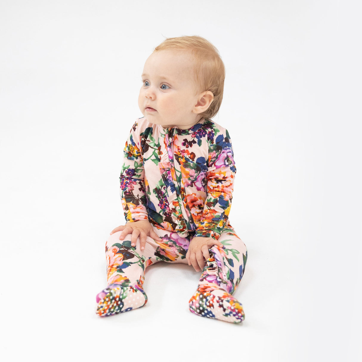 2 Way Ruffle Zipper Footie - Autumn Rose