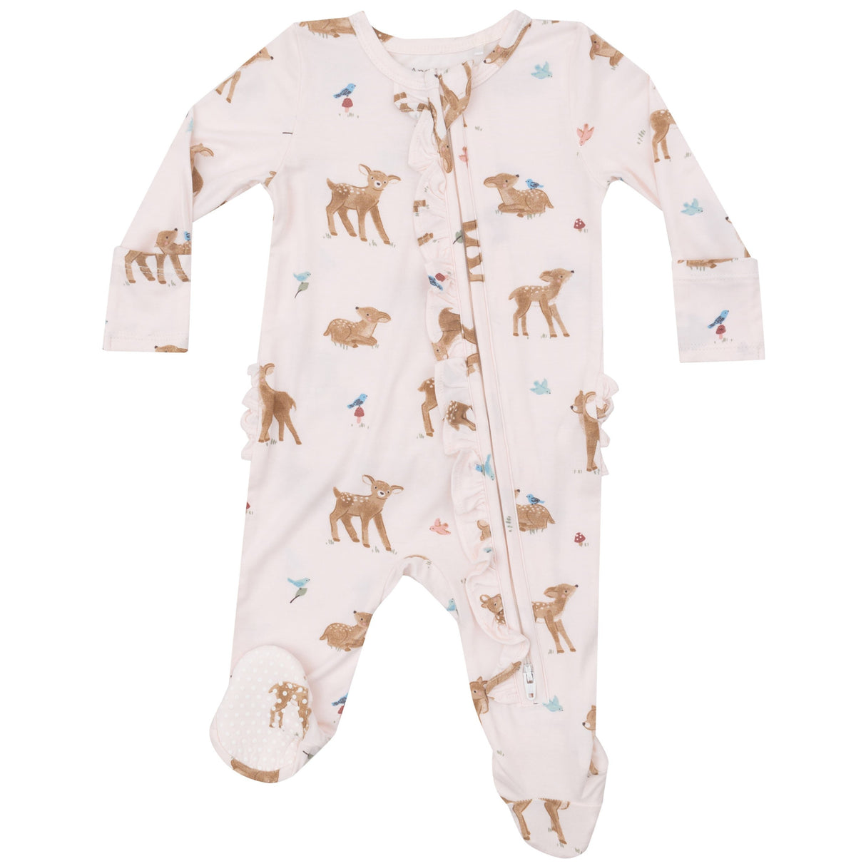 2 Way Ruffle Zipper Footie - Soft Deer