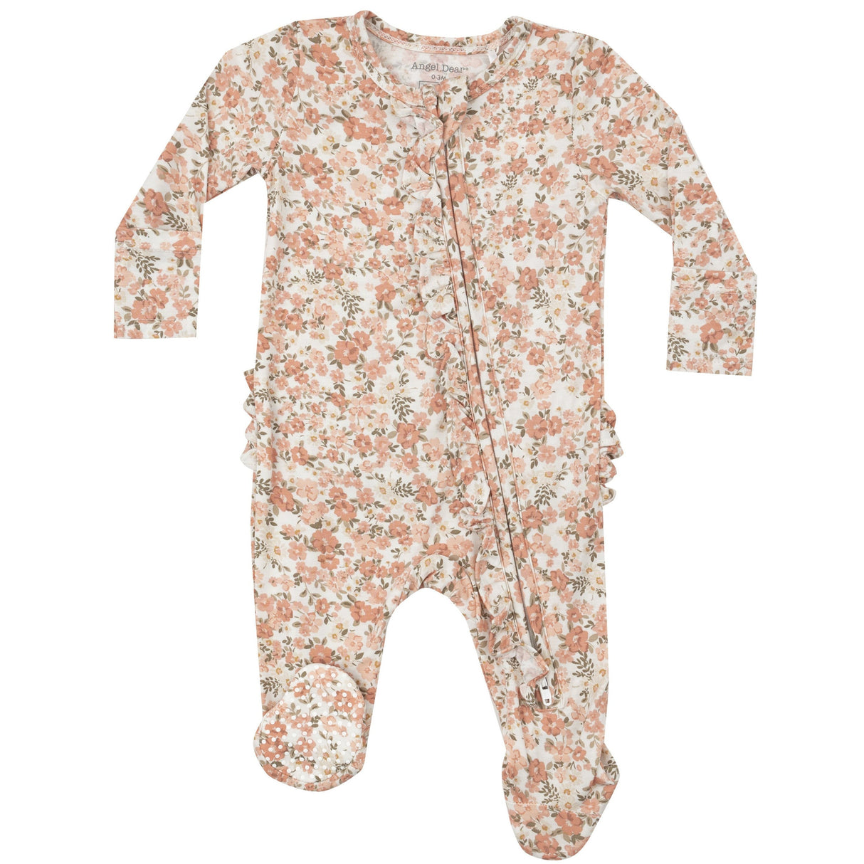 2 Way Ruffle Zipper Footie - Sweet Rose Calico