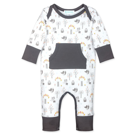 Kangaroo Romper - Playful Forest on White  100% Pima Cotton by Feather Baby - HoneyBug 