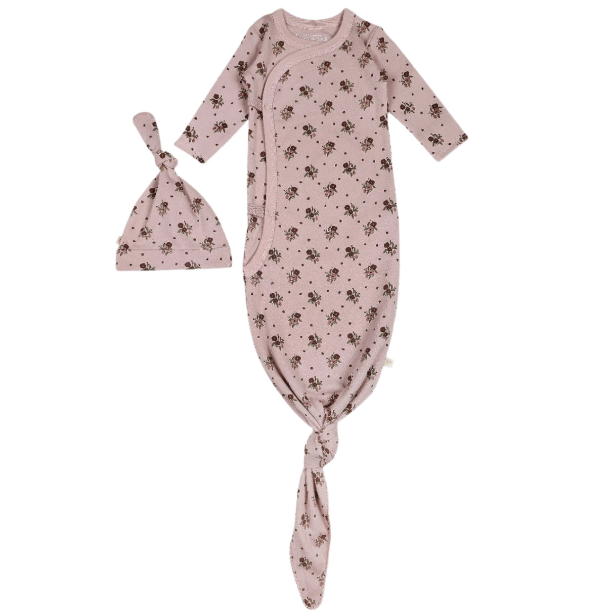 Organic Kimono Knotted Sleep Gown - Rose Ditsy