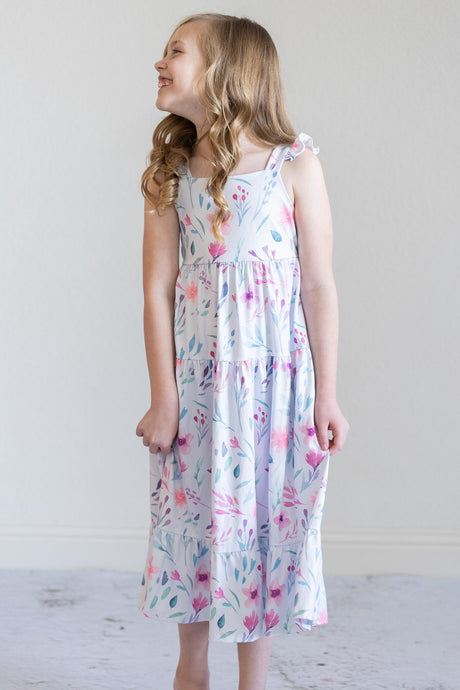 Pastel Wildflowers Ruffle Maxi Dress