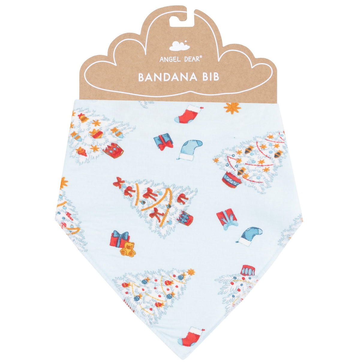 Bandana Bib - Vintage Christmas Trees Blue