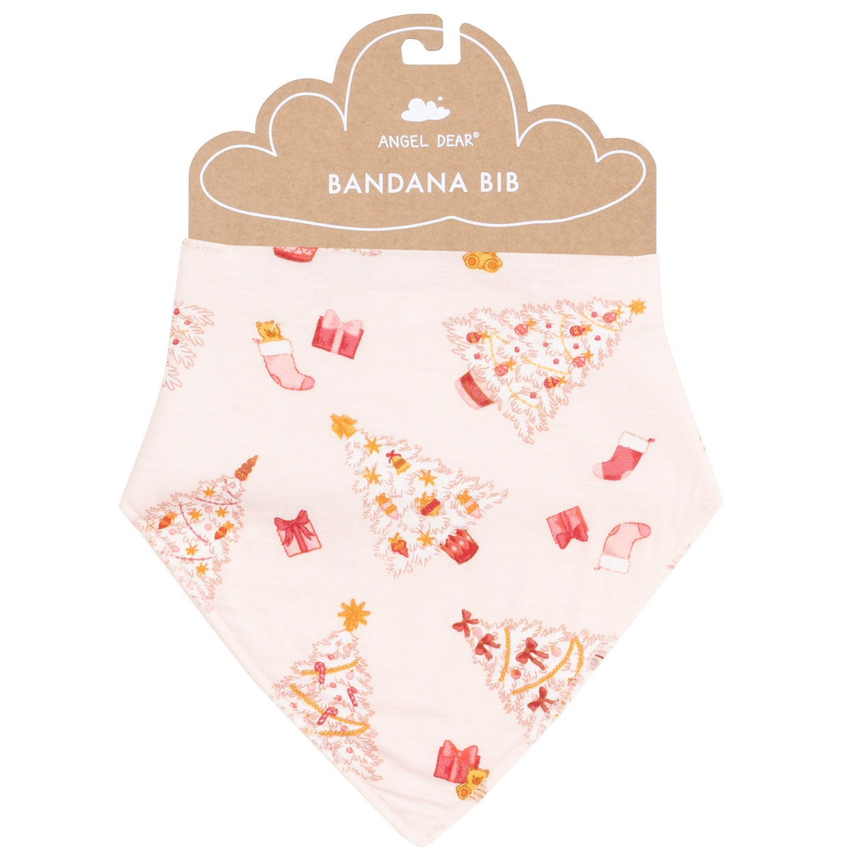 Bandana Bib - Vintage Christmas Trees Pink