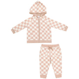 Hoodie And Jogger - French Terry Checkerboard Pink