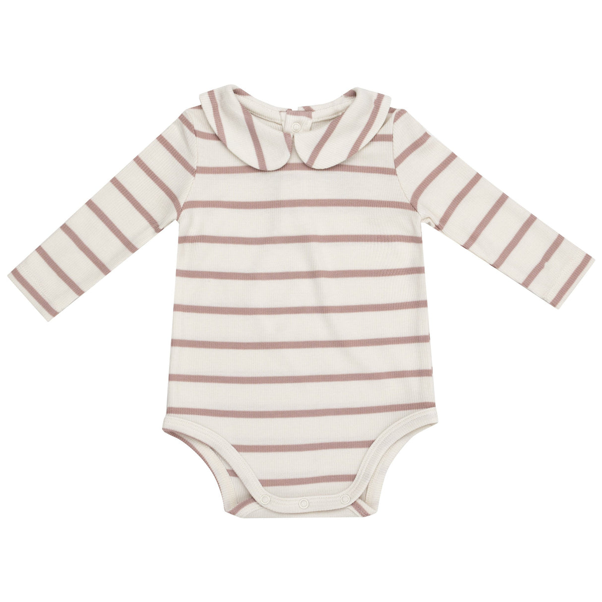 Peter Pan Collar Bodysuit - Modal Rib French Stripe -Misty Rose