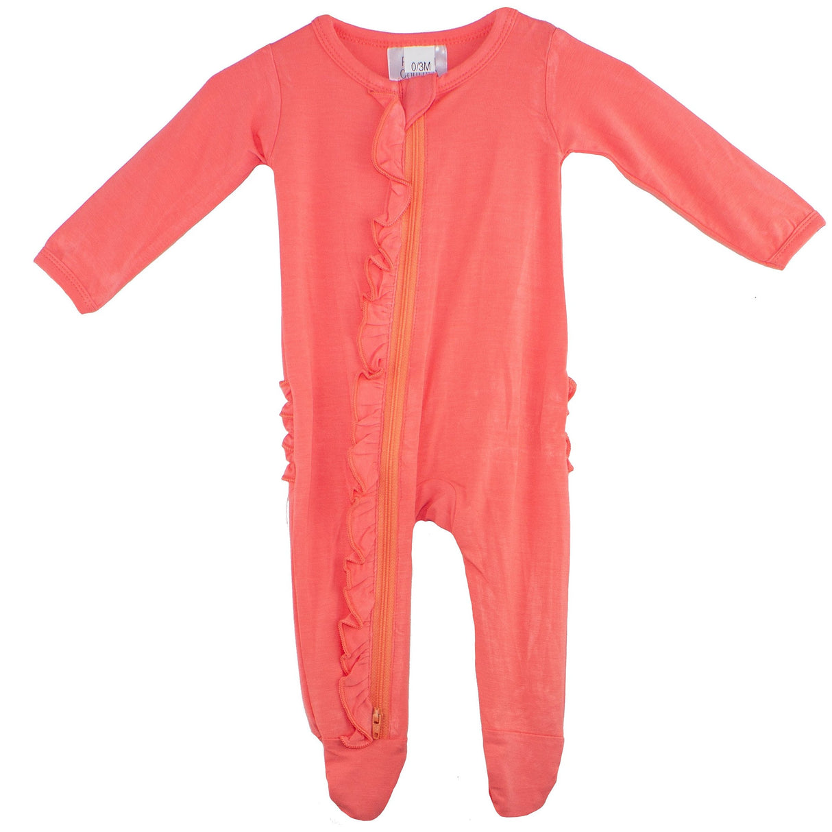 Ruffle 2 Way Zip Romper - Bright Coral