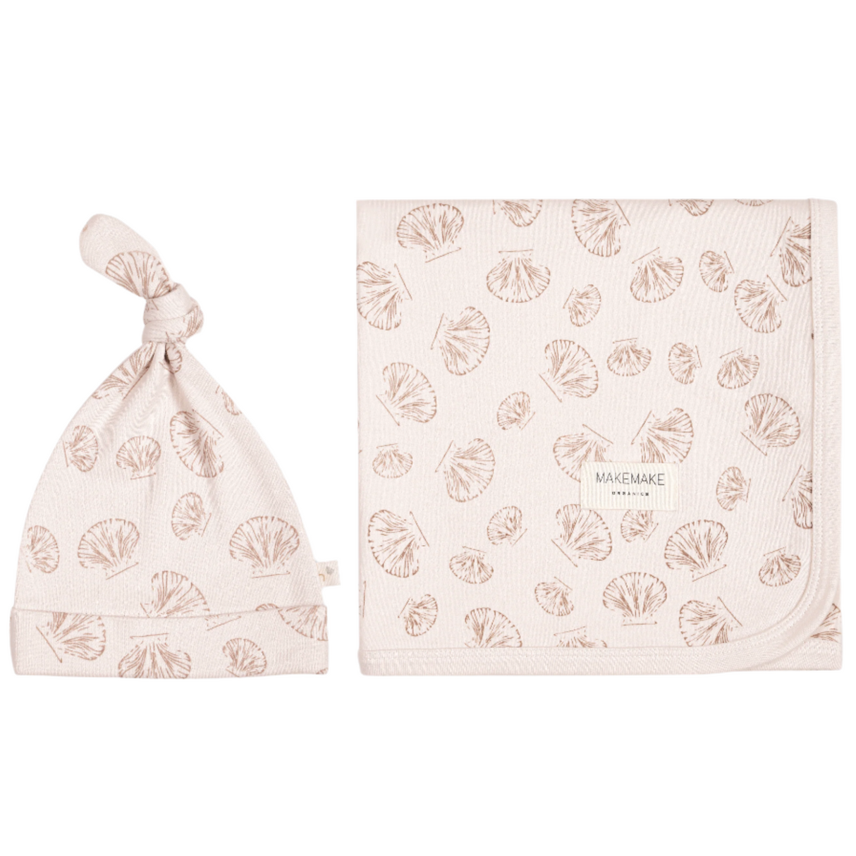 Organic Baby Swaddle Blanket & Hat - Seashells