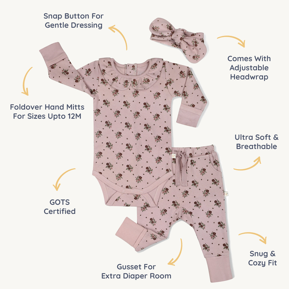 Organic Ruffle Onesie & Pants Set - Rose Ditsy