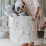 Handmade Canvas Storage Basket Pom Pom - Blush Oat