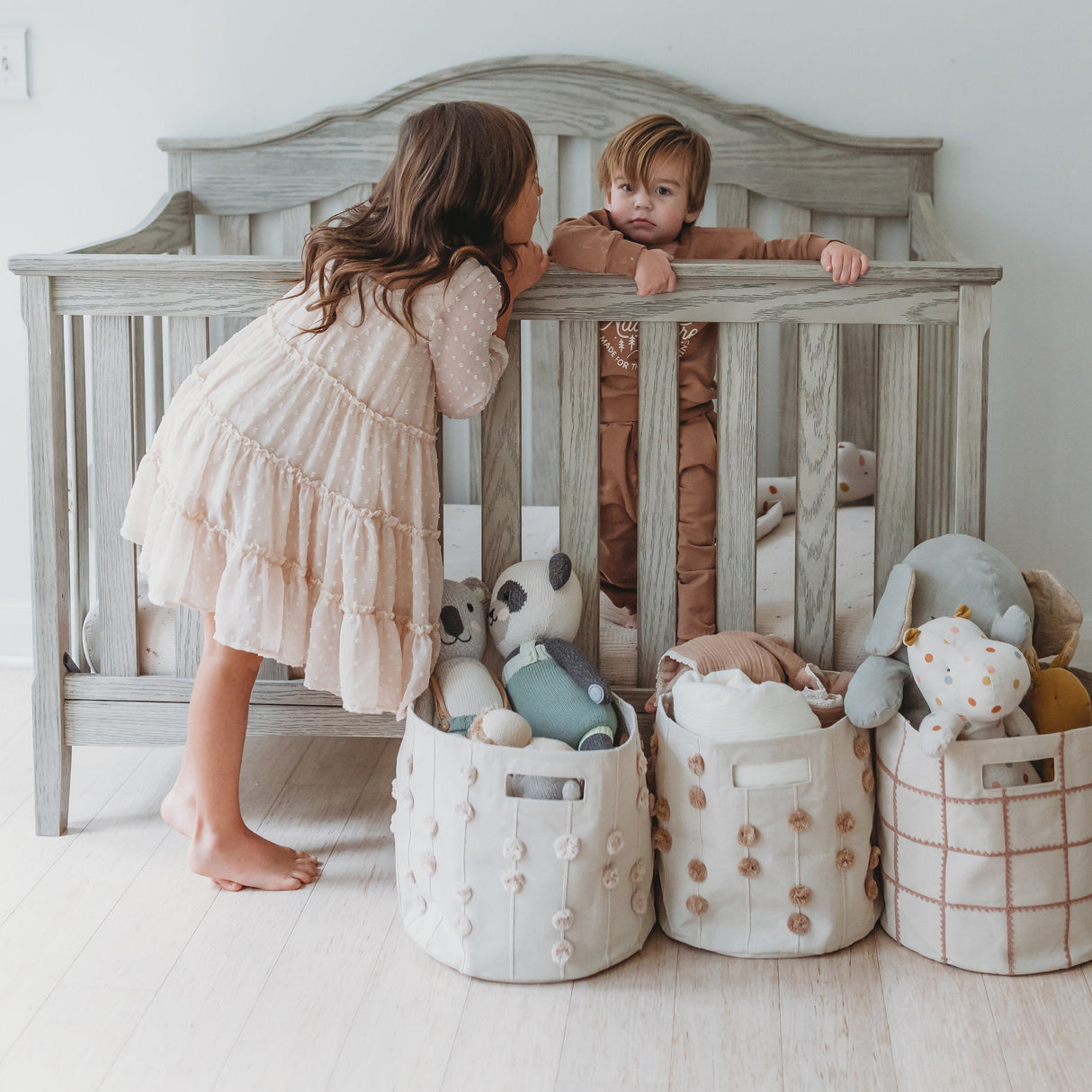 Handmade Canvas Storage Basket Pom Pom - Pecan