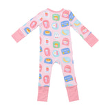 2 Way Zipper Romper - Breakfast Club Patches Pink - HoneyBug 