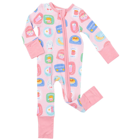 2 Way Zipper Romper - Breakfast Club Patches Pink - HoneyBug 