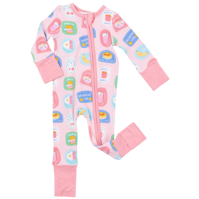 2 Way Zipper Romper - Breakfast Club Patches Pink - HoneyBug 