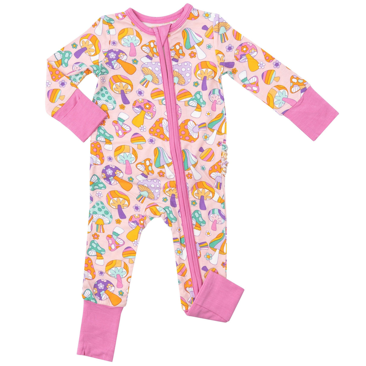 2 Way Zipper Romper - Flower Power Mushrooms - HoneyBug 