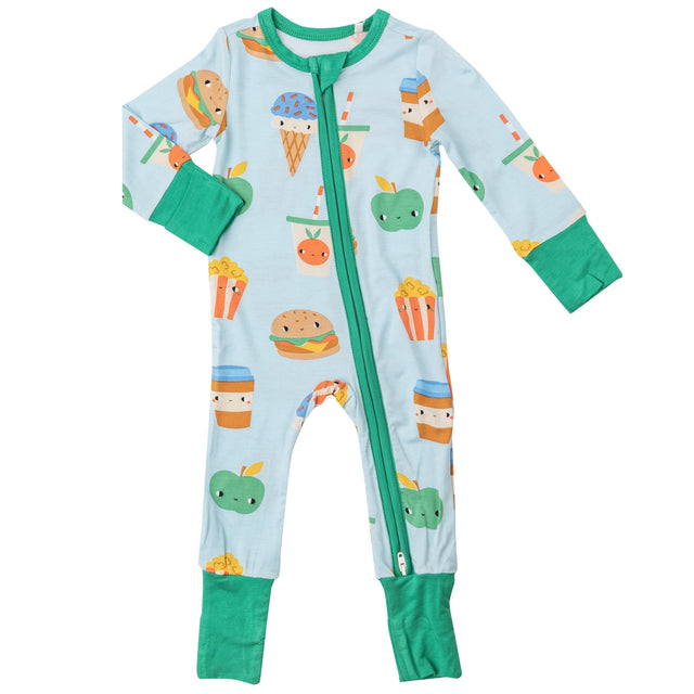 2 Way Zipper Romper - Send Snacks Blue - HoneyBug 