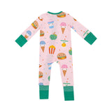 2 Way Zipper Romper - Send Snacks Pink - HoneyBug 