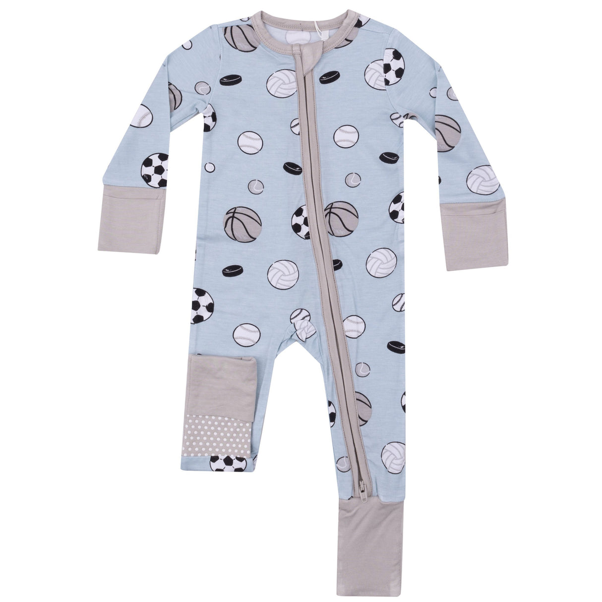 2 Way Zipper Romper - Sports Ball Blue - HoneyBug 