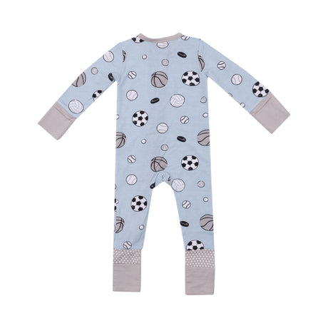 2 Way Zipper Romper - Sports Ball Blue - HoneyBug 