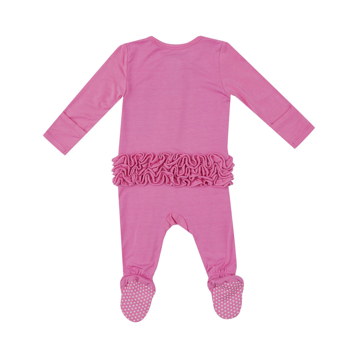 2 Way Zipper Ruffle Back Footie - Strawberry Moon Solid - HoneyBug 