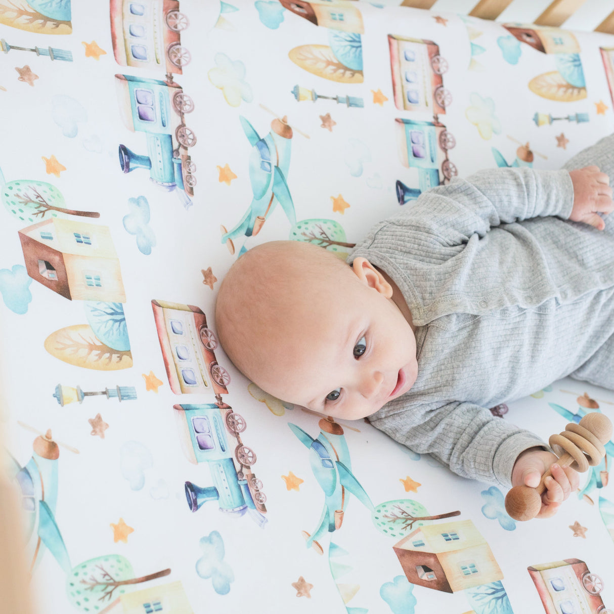 Fitted Crib Sheet - Airplane & Train