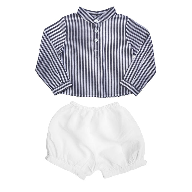 Gift set | Boys Harbor Island shirt and white linen short - HoneyBug 