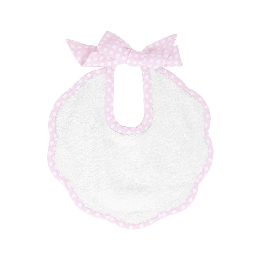 Scalloped bib | dusty pink gingham