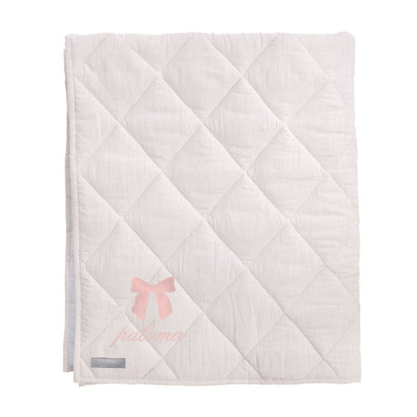 Monogrammed Play mat | blossom pink and white linen, reversible - HoneyBug 
