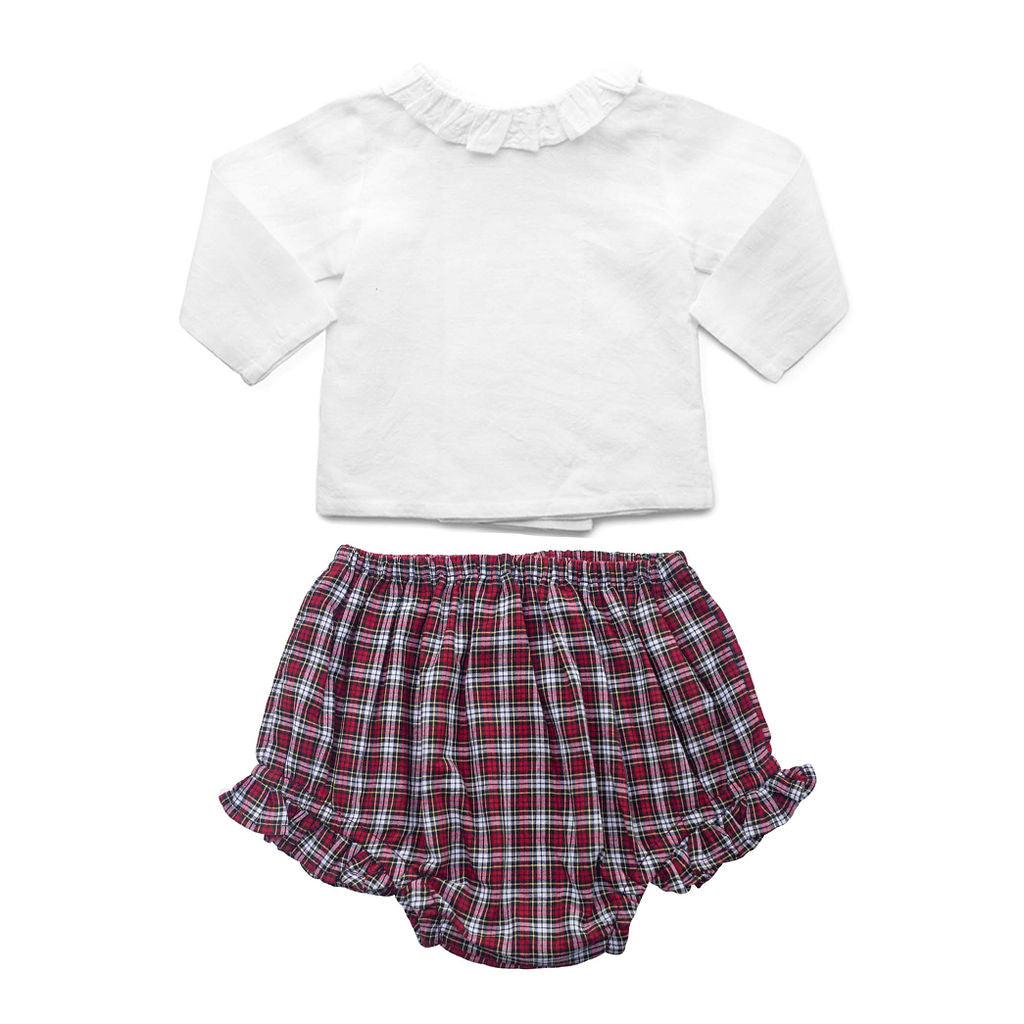 Gift Set Double Button Frill Blouse and Tartan Frill  Bloomer Holiday Set - HoneyBug 