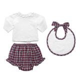 Gift Set Double Button Frill Blouse & Tartan Frill  Bloomer & Newborn Bib - HoneyBug 