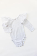 White L/S Flutter Sleeve Leotard