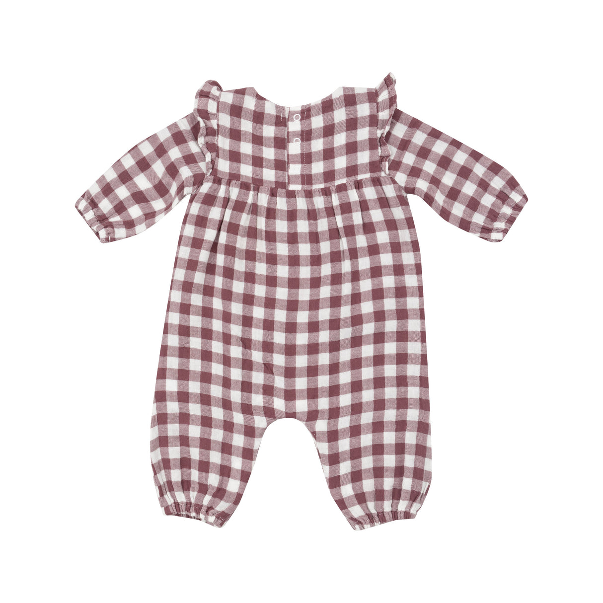 Ruffle Sleeve Romper - Gingham Plum