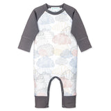 Sailor-Sleeve Long Romper - Colorful Clouds on White  100% Pima Cotton by Feather Baby - HoneyBug 