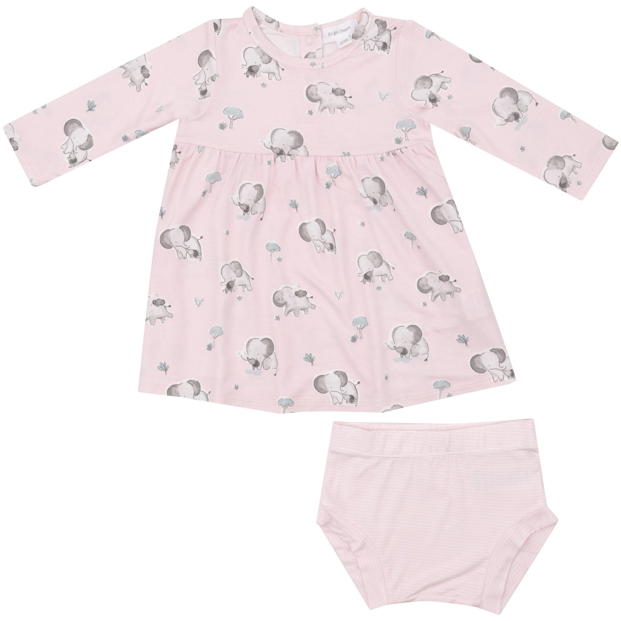 Simple Dress And Bloomer - Gray Elephants - Pink