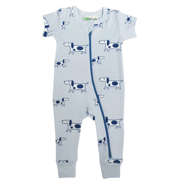 Essential Basics '2-Way' Zip Romper - Blue Dogs - HoneyBug 