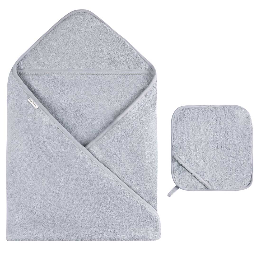 Hooded Towel & Washcloth - Misty Blue