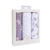 3 Pack Cotton Muslin Swaddle Blanket - Lavender Butterfly