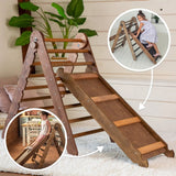 2in1 Montessori Climbing Frame Set: Triangle Ladder + Slide Board/Ramp – Chocolate