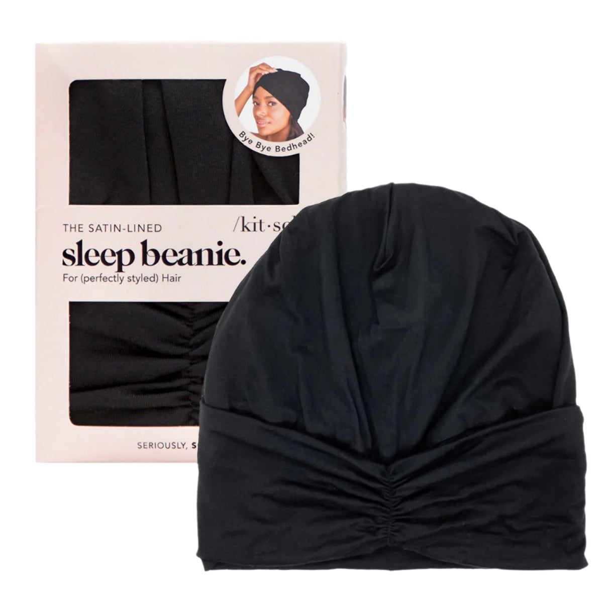 Sleep Turban/Beanie with Satin lining - Black - HoneyBug 