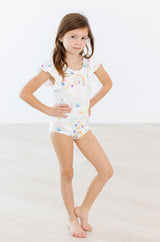 Watercolor Rainbows S/S Flutter Sleeve Leotard