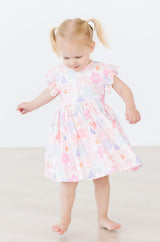 Castles & Rainbows Flutter Sleeve Twirl Dress