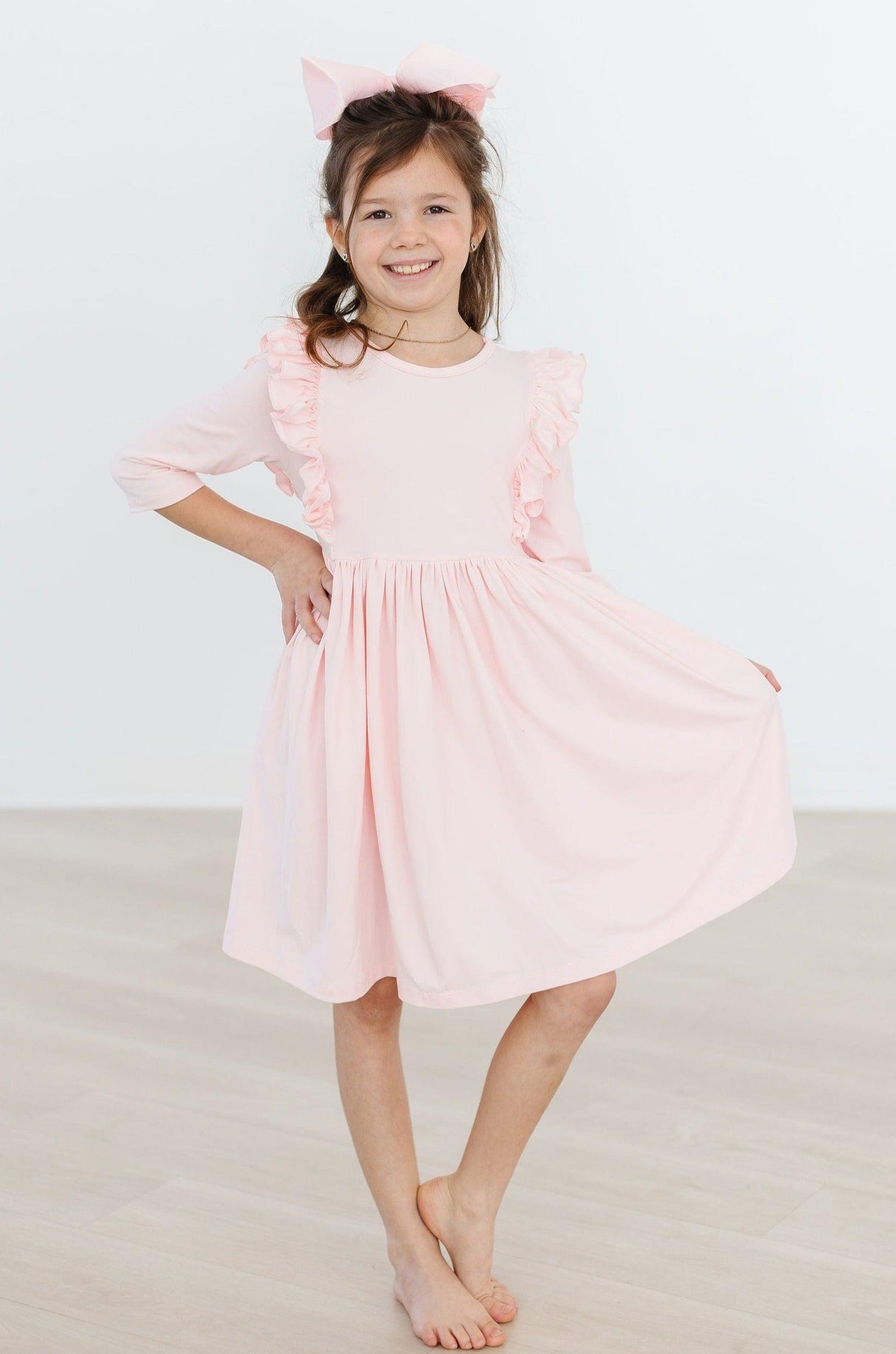 Petal Pink 3/4 Ruffle Twirl Dress