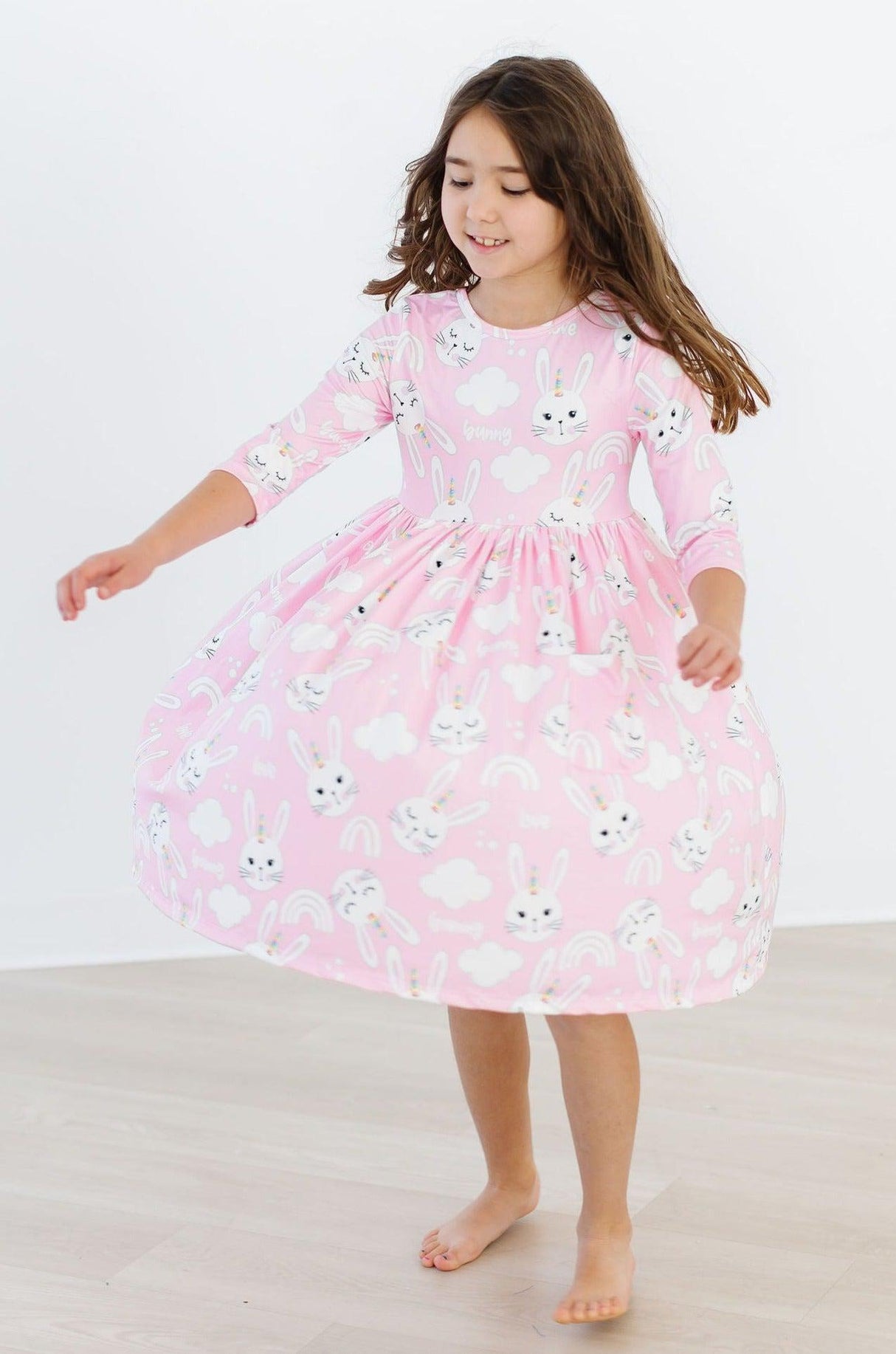 Bunny Love 3/4 Sleeve Pocket Twirl Dress